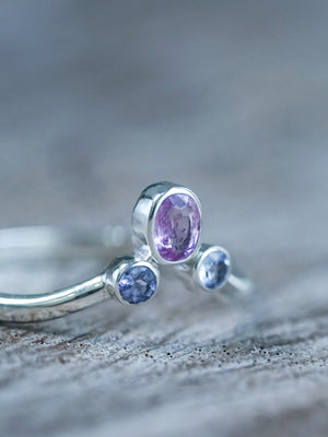 Ready to ship Sapphire and Tanzanite Ring in recycled sterling silver