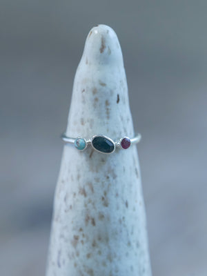Ready to ship Turquoise, Tourmaline and Ruby Ring in sterling silver