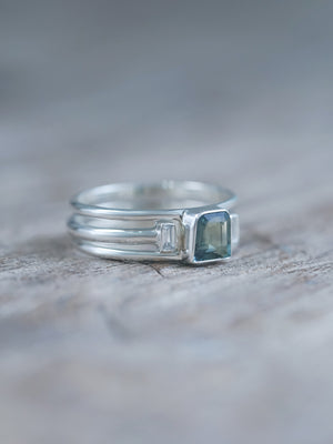 Ready to ship US size 8 | Green Sapphire and Zircon Ring Set using recycled sterling silver