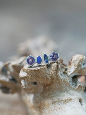 Recycled Sterling Silver Mismatched Amethyst, Tanzanite, and Opal Stud Earrings