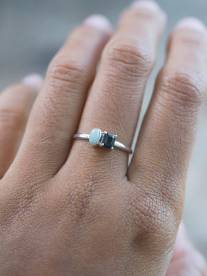 Recycled Sterling Silver Opal and Spinel Ring