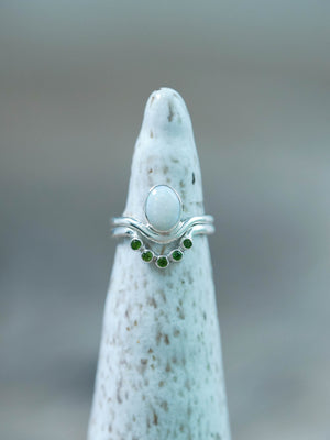 Recycled Sterling Silver Opal and Tsavorite Green Garnet Ring Set