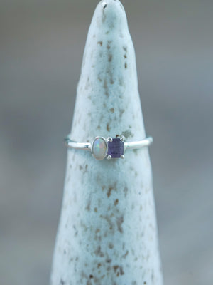 Recycled Sterling Silver Oval Opal and Spinel Ring
