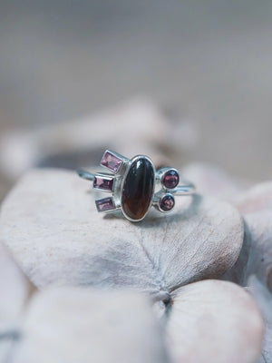 Recycled Sterling Silver Tea Opal and Sapphire Ring