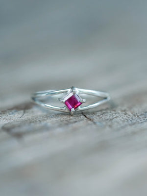 Recycled Sterling Silver Vintage Square Ruby Ring