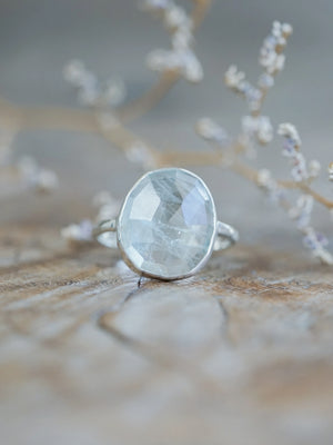 Women Sterling Silver Rose Cut Aquamarine Ring
