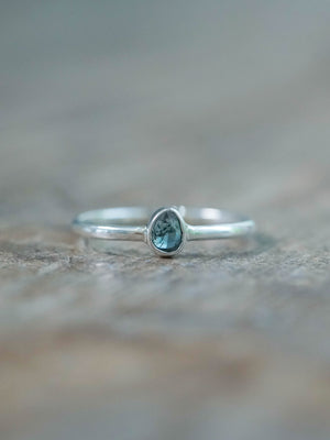 Rose Cut Blue Diamond Ring in Silver