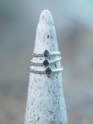 Rose Cut Blue Diamond Ring in Silver