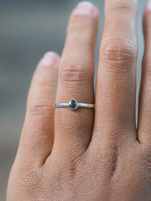 Rose Cut Blue Diamond Ring in Silver