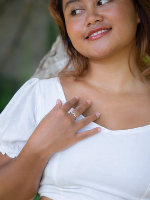 Rose Cut Emerald and Moonstone Ring - Gardens of the Sun | Ethical Jewelry