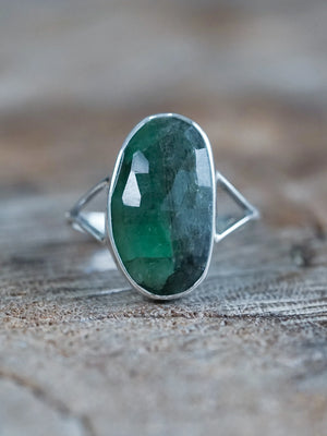 Rose Cut Emerald Ring in Silver