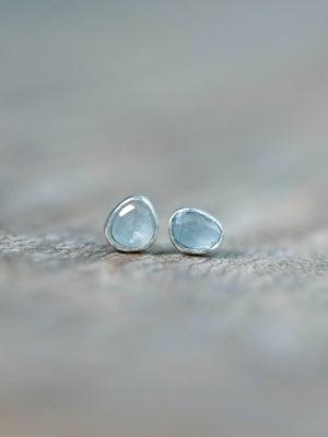 Rose Cut Blue Sapphire Stud Earrings Silver