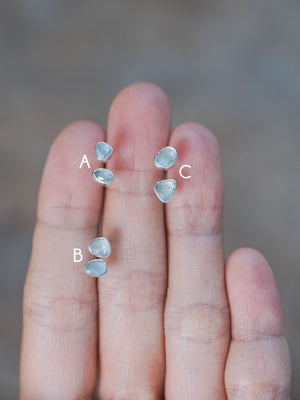 Rose Cut Blue Sapphire Stud Earrings Sterling Silver