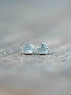 Rose Cut Blue Sapphire Stud Earrings in Silver