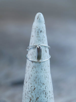 Rose Cut Double Band Watermelon Tourmaline Ring - US size 9 in Recycled sterling silver