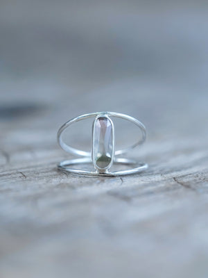 Rose Cut Double Band Watermelon Tourmaline Ring - available in US size 9 in Recycled sterling silver