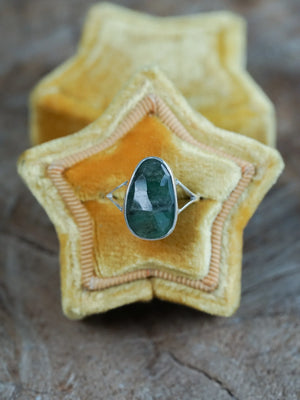Rose Cut Emerald Engagement Ring in Silver