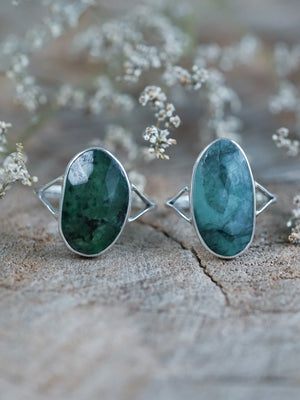 Rose Cut Emerald Rings handmade in Silver
