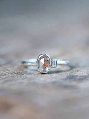 Rose Cut Montana Sapphire and Diamond Ring in Silver