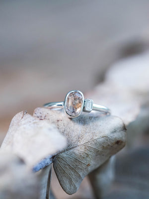 Rose Cut Montana Sapphire and Diamond Ring in Sterling Silver for engagement