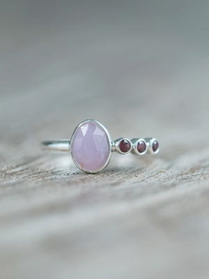 Rose Cut Pink Sapphire and Garnet Ring in sterling silver