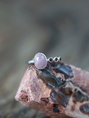 Rose Cut Sapphire and Garnet Ring in sterling silver