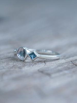 Rose Cut Tourmaline, Garnet, and Blue Topaz Ring in US size 7