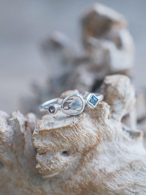 Rose Cut Tourmaline, Garnet, and Blue Topaz Ring size 7