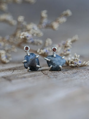 Rough Sapphire Stud Earrings - Gardens of the Sun | Ethical Jewelry