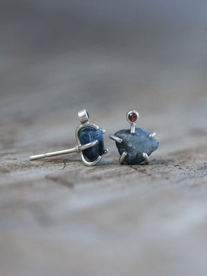 Rough Sapphire Stud Earrings - Gardens of the Sun | Ethical Jewelry