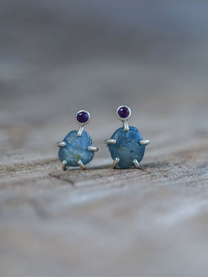 Rough Sapphire Stud Earrings - Gardens of the Sun | Ethical Jewelry