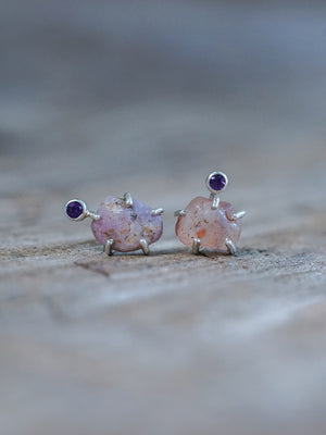 Rough Sapphire Stud Earrings - Gardens of the Sun | Ethical Jewelry