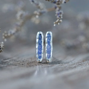 Rough Tanzanite Earrings with Hidden Gems in sterling silver