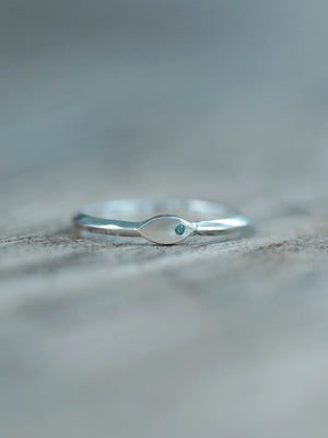 Round Blue Diamond Signet Ring in Sterling Silver