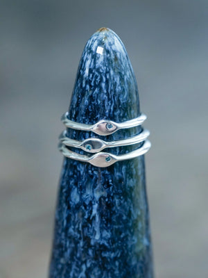 Round Blue Diamond Signet Rings in Silver