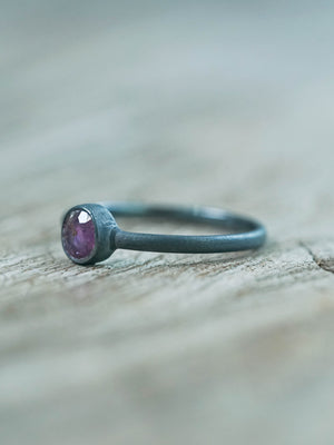 Round Ruby Ring in Oxidized Recycled Sterling Silver