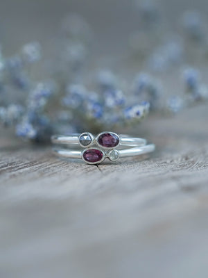 Ruby and Diamond Rings in recycled sterling silver