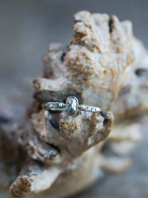 Salt and Pepper Diamond and Pearl Ring in White Gold - Ethical Jewelry | Gardens of the Sun