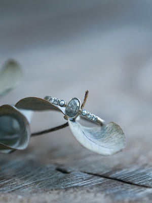 Salt and Pepper Diamond and Pearl Ring in White Gold - Ethical Jewelry | Gardens of the Sun