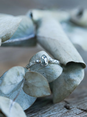 Salt and Pepper Diamond and Pearl Ring in White Gold - Ethical Jewelry | Gardens of the Sun