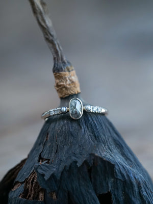 Salt and Pepper Diamond and Pearl Ring in White Gold - Ethical Jewelry | Gardens of the Sun