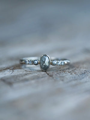 Salt and Pepper Diamond and Pearl Ring in White Gold - Ethical Jewelry | Gardens of the Sun