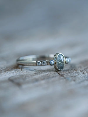 Salt and Pepper Diamond and Pearl Ring in White Gold - Ethical Jewelry | Gardens of the Sun