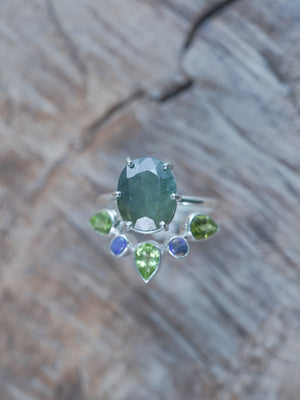 Sapphire, Peridot, and Opal Ring Set in recycled sterling silver