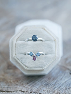 Sapphire, Topaz and Garnet Ring Set in velvet box