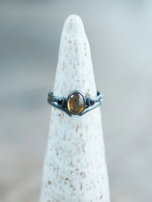 Sapphire and Black Spinel Ring Set in Oxidized Recycled Sterling Silver