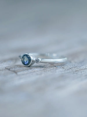 Sapphire and Salt and Pepper Diamond Ring - Birthstone Jewelry