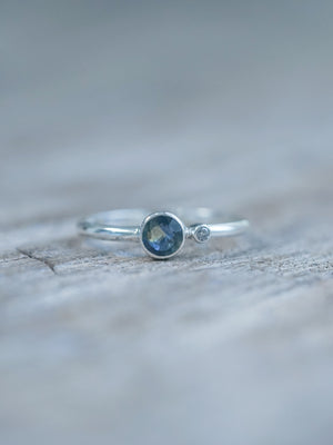 Sapphire and Salt and Pepper Diamond Ring | Recycled sterling silver - Birthstone Jewelry
