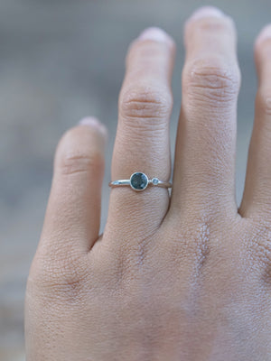 Sapphire and Salt and Pepper Diamond Ring | Recycled sterling silver - US Size