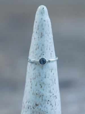 Sapphire and Salt and Pepper Diamond Ring | Recycled sterling silver